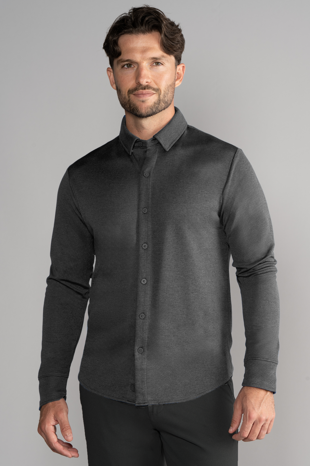 Long Sleeve Button Down Polo Solid // Charcoal