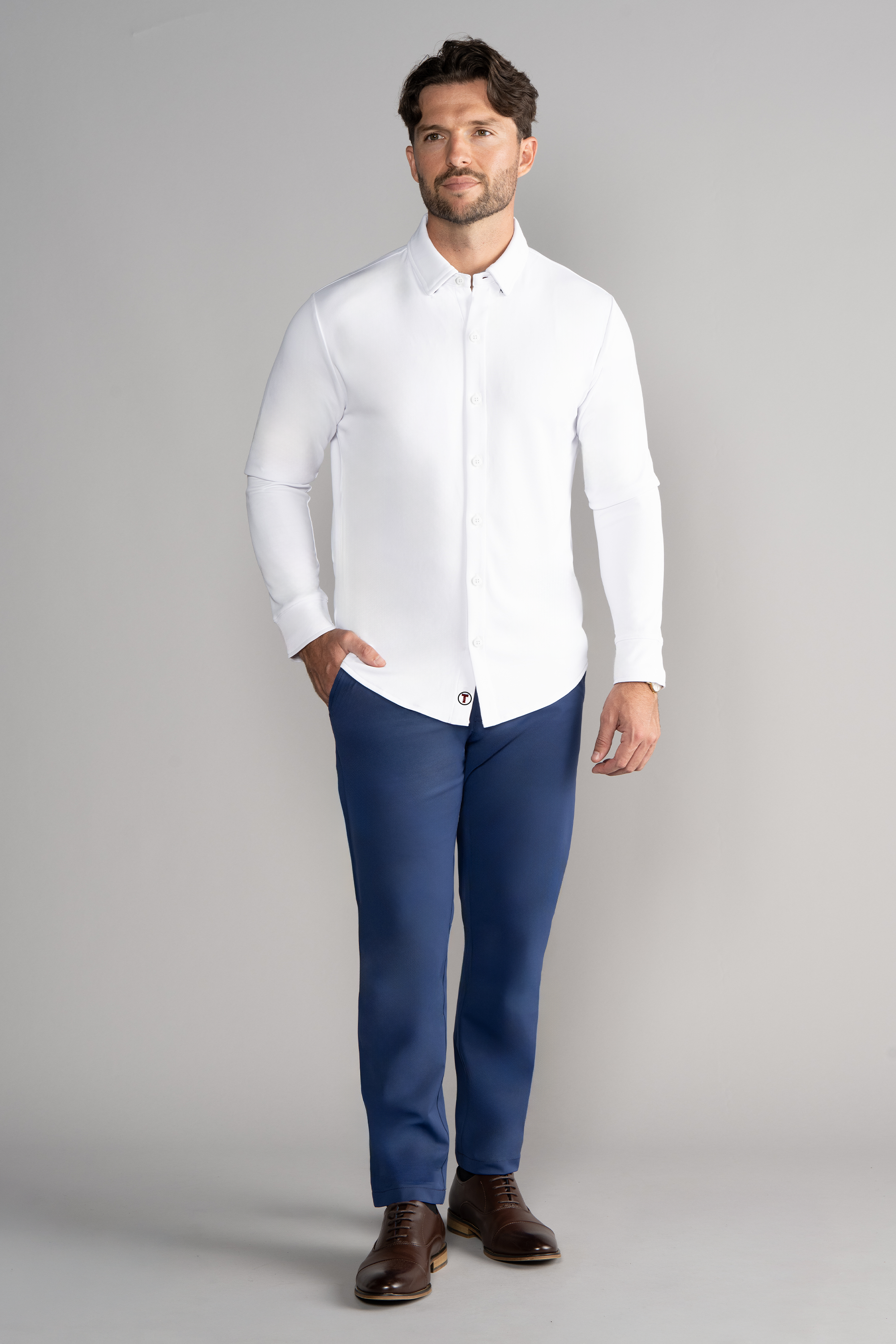 Long Sleeve Button Down Polo Solid // White