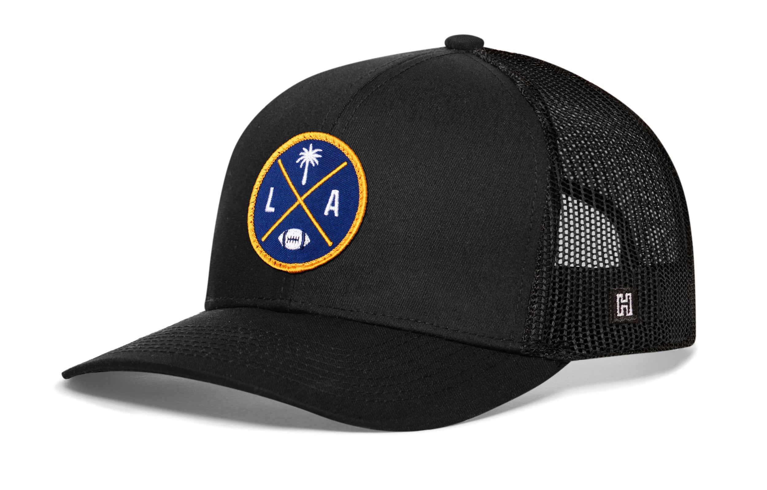 Los Angeles Trucker Hat  |  Black LA X Football Snapback