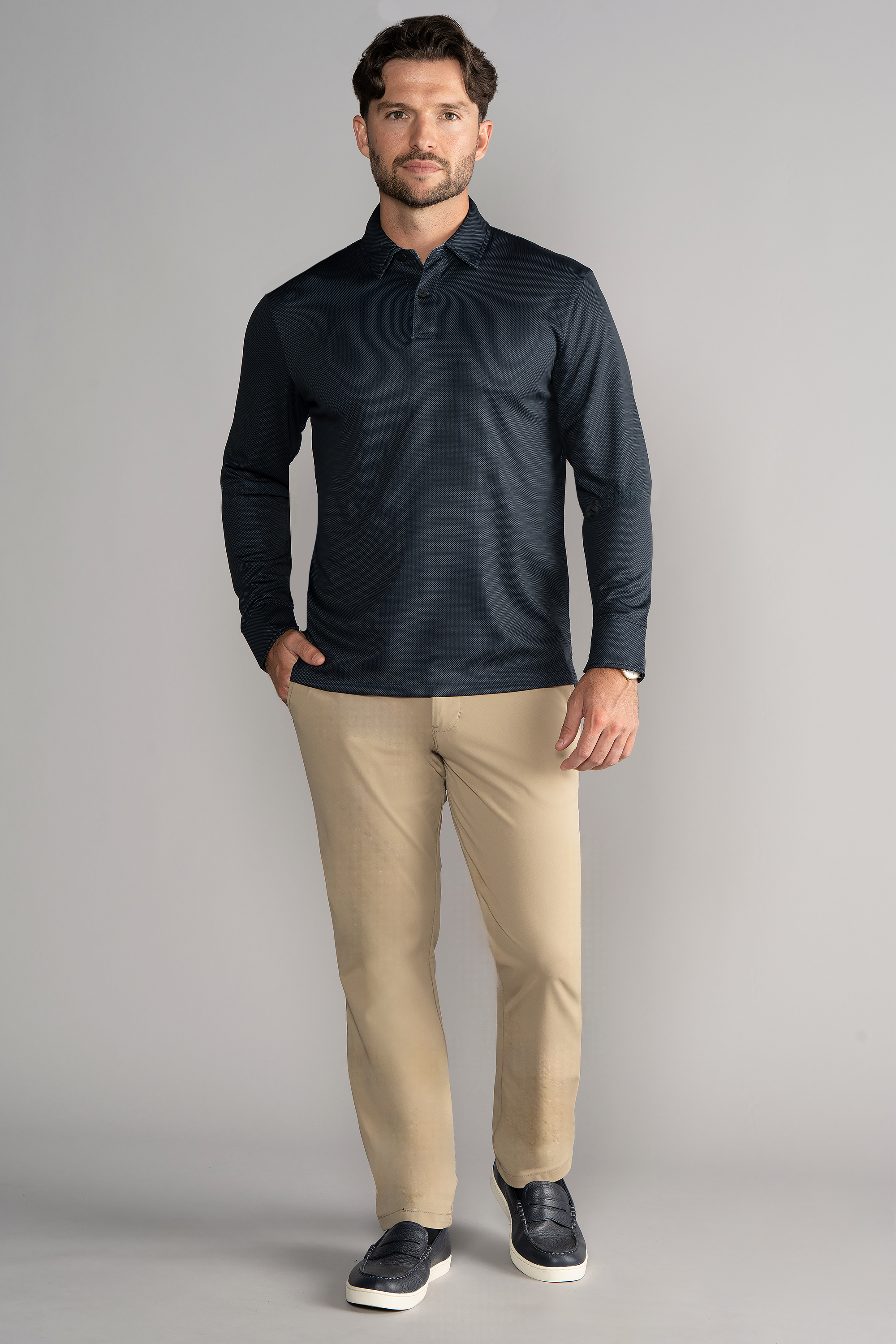 Long Sleeve Polo Dot // Charcoal