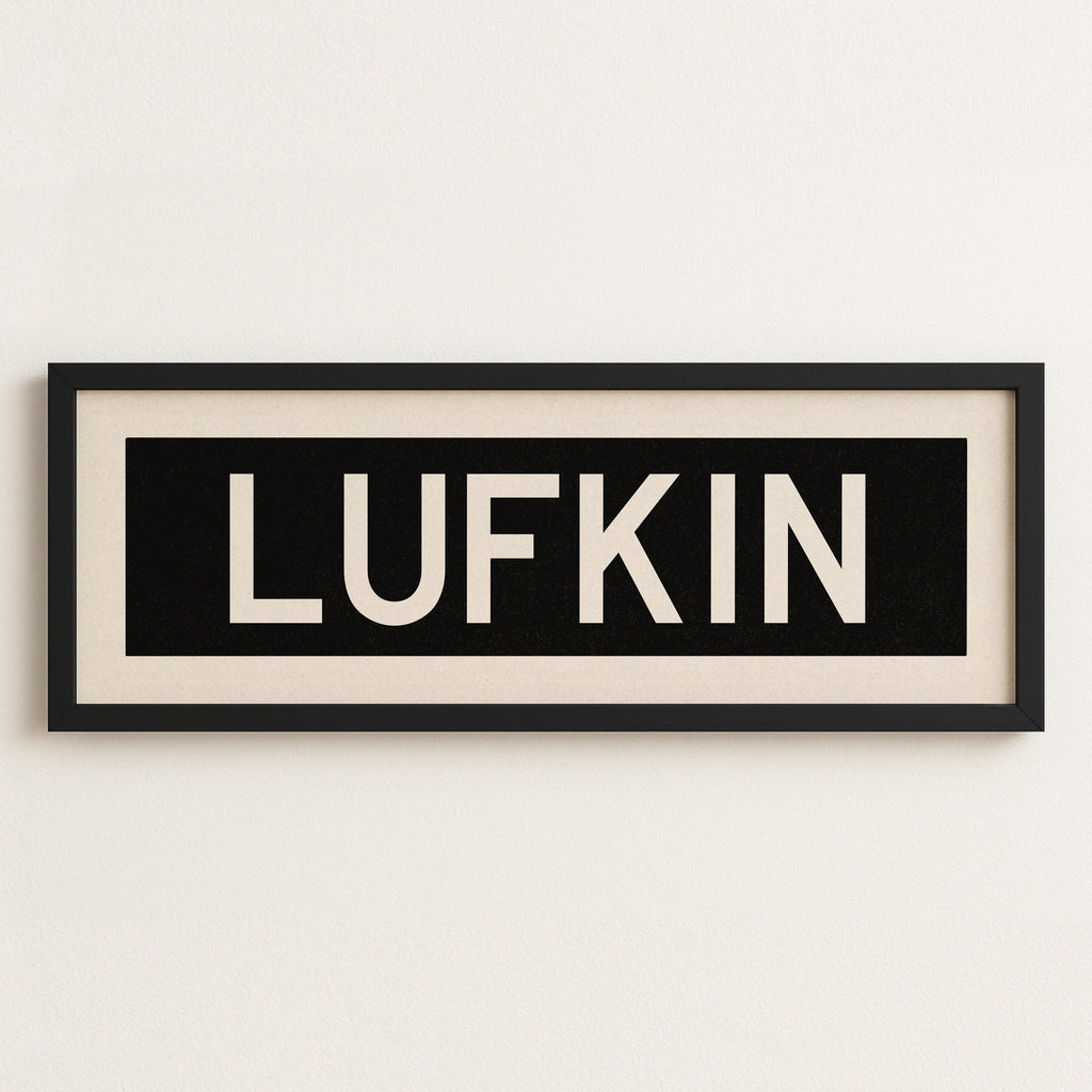 Framed Lufkin Bus Scroll Sign