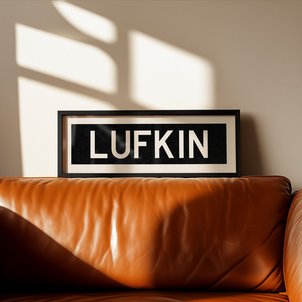 Framed Lufkin Bus Scroll Sign