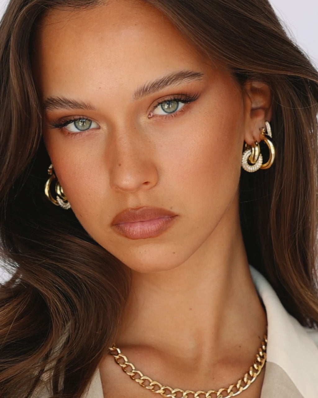 Pave Interlock Hoops- Gold