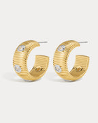 The Pave Georgia Ridged Hoops- Gold