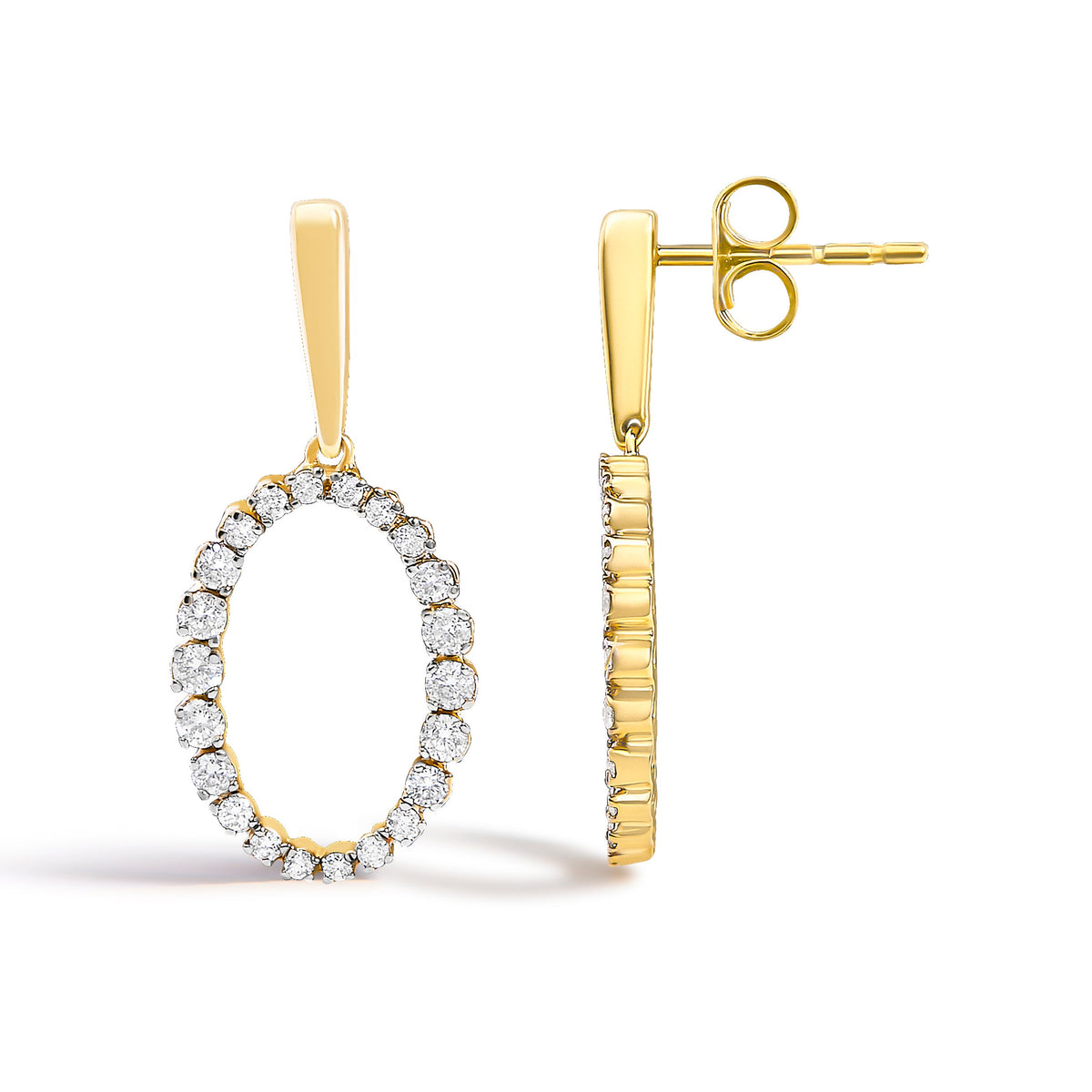 14K Yellow Gold Graduating 1/2 Cttw Diamond Oval Dangle Earrings