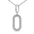 14K White Gold Diamond Accent Paperclip Pendant Necklace