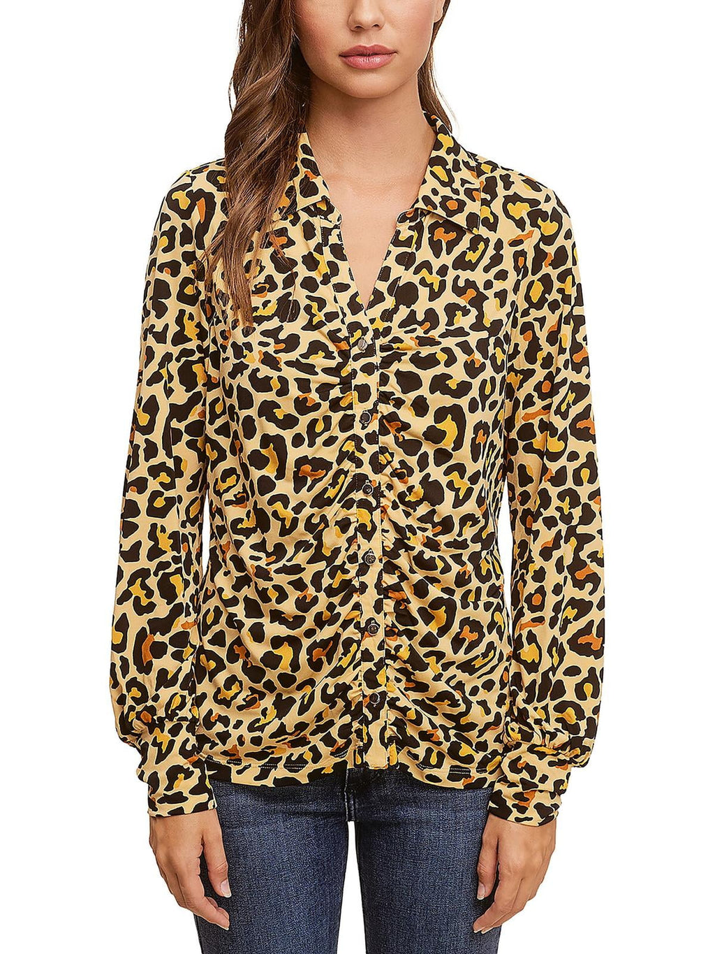 Single Thread Ruched Front Shirt Animal Print