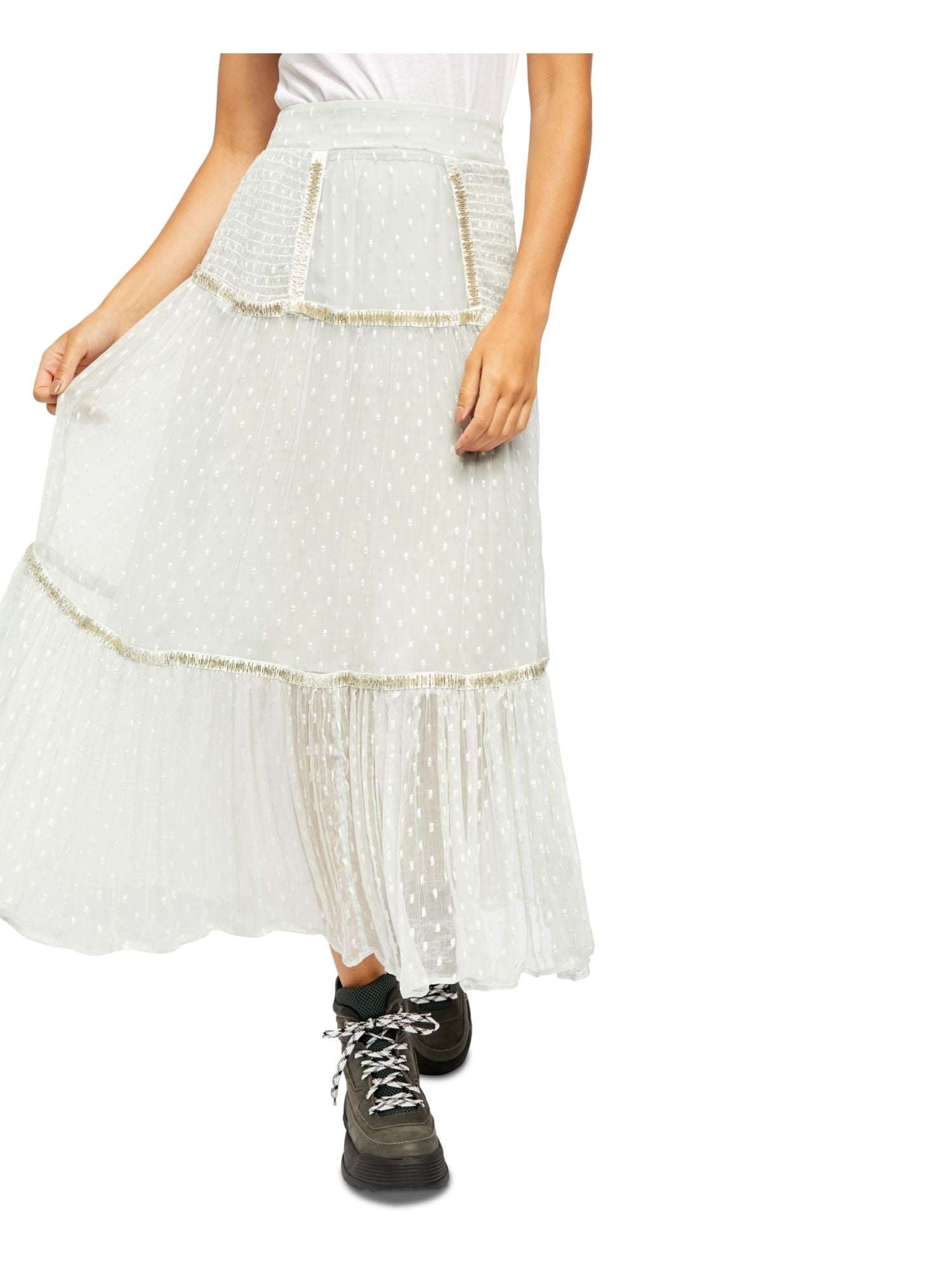 Free People Women's Gray Embellished Textured Maxi Peasant Skirt Blue Size 2