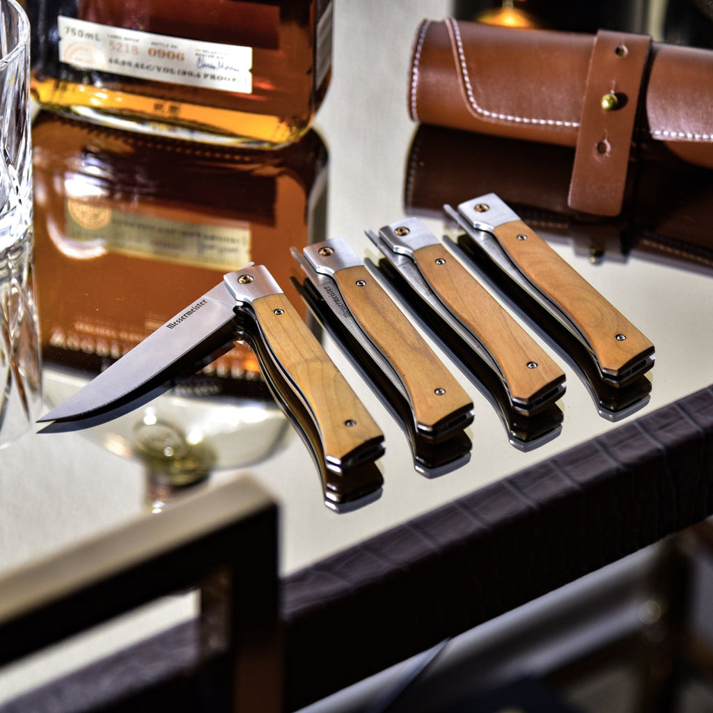 Folding Steak Knife Set in Leather Roll - 4 Piece
