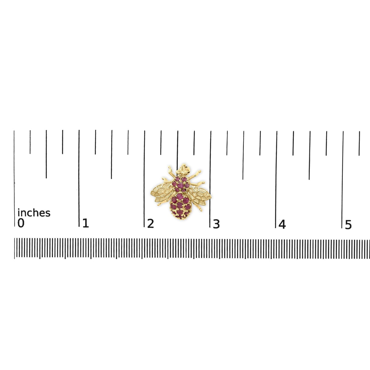 14K Yellow Gold Red Ruby Bee Brooch Pin