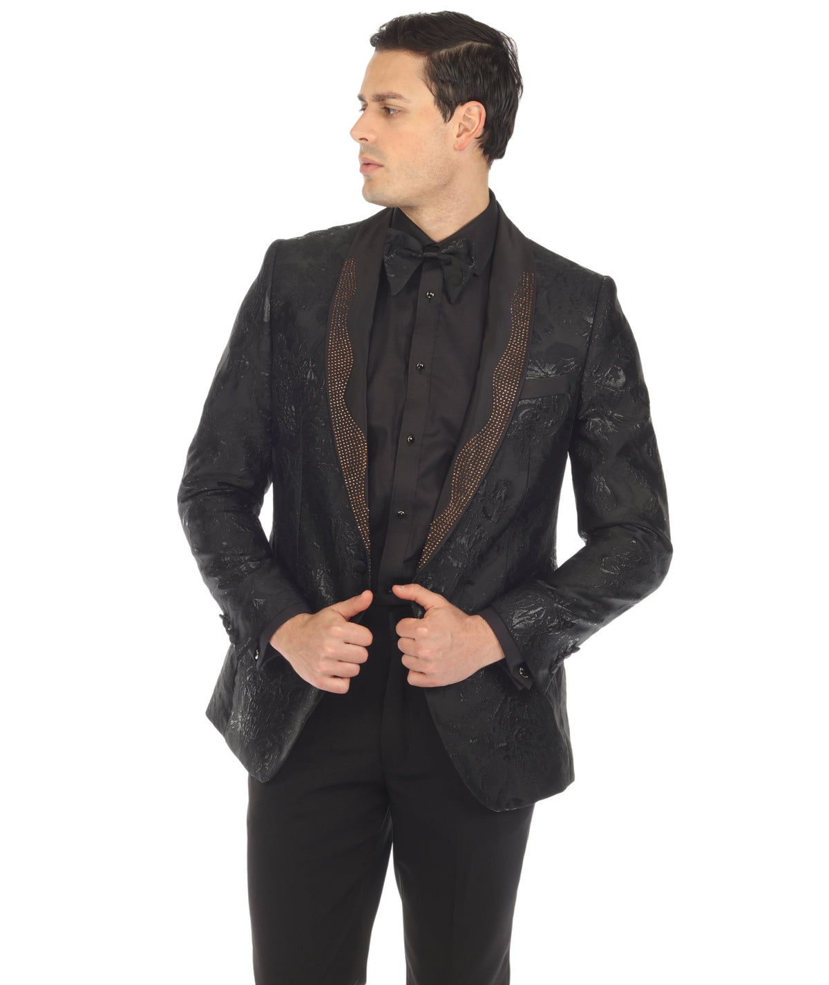 Men's Midnight Black Shawl Collar Tuxedo 1 Button 2 Vent Slim Fit Blazer