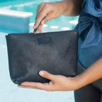 Tooled Leather Large Zippered Pouch