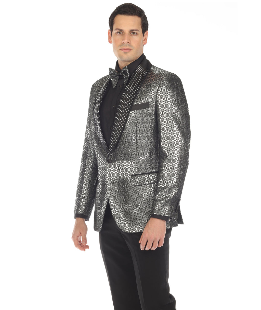 Men's Mojito Silver Shawl Collar Tuxedo 1 Button 2 Vent Slim Fit