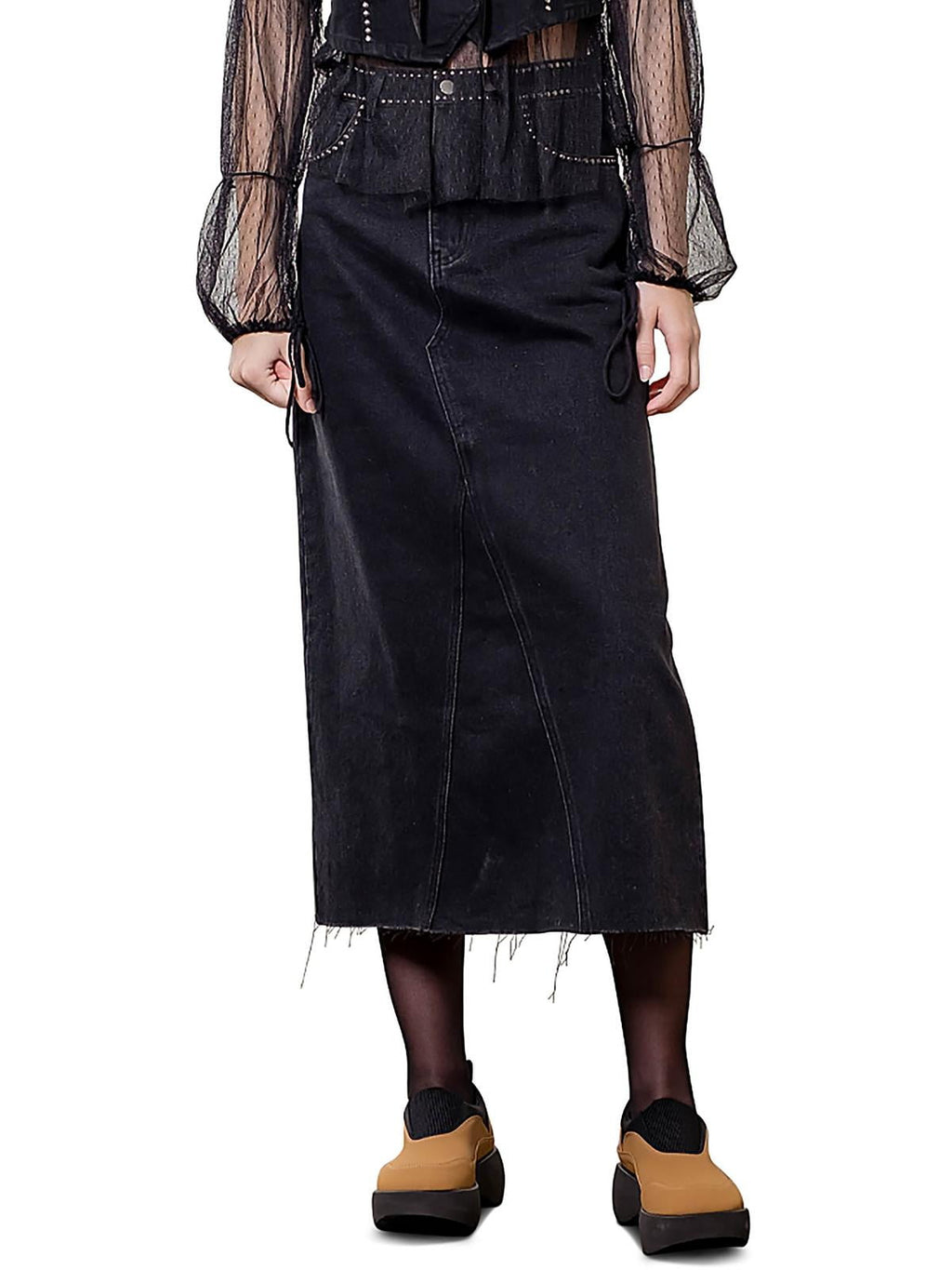 Moon River Cotton Studded Midi Skirt Black