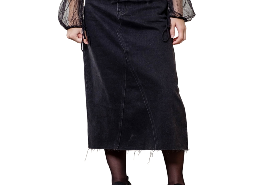 Moon River Cotton Studded Midi Skirt Black