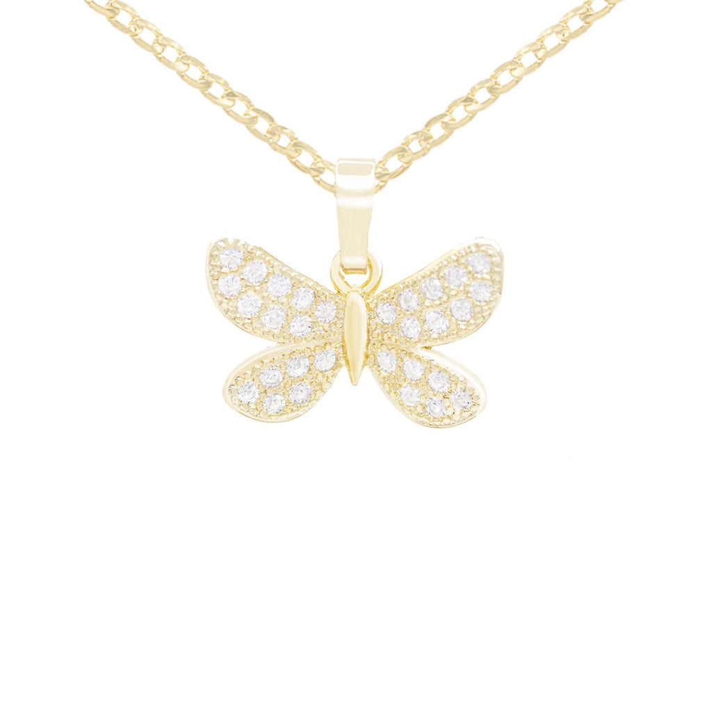 Morning Butterfly Cubic Zirconia Pendant With Necklace Set 14K Gold Filled