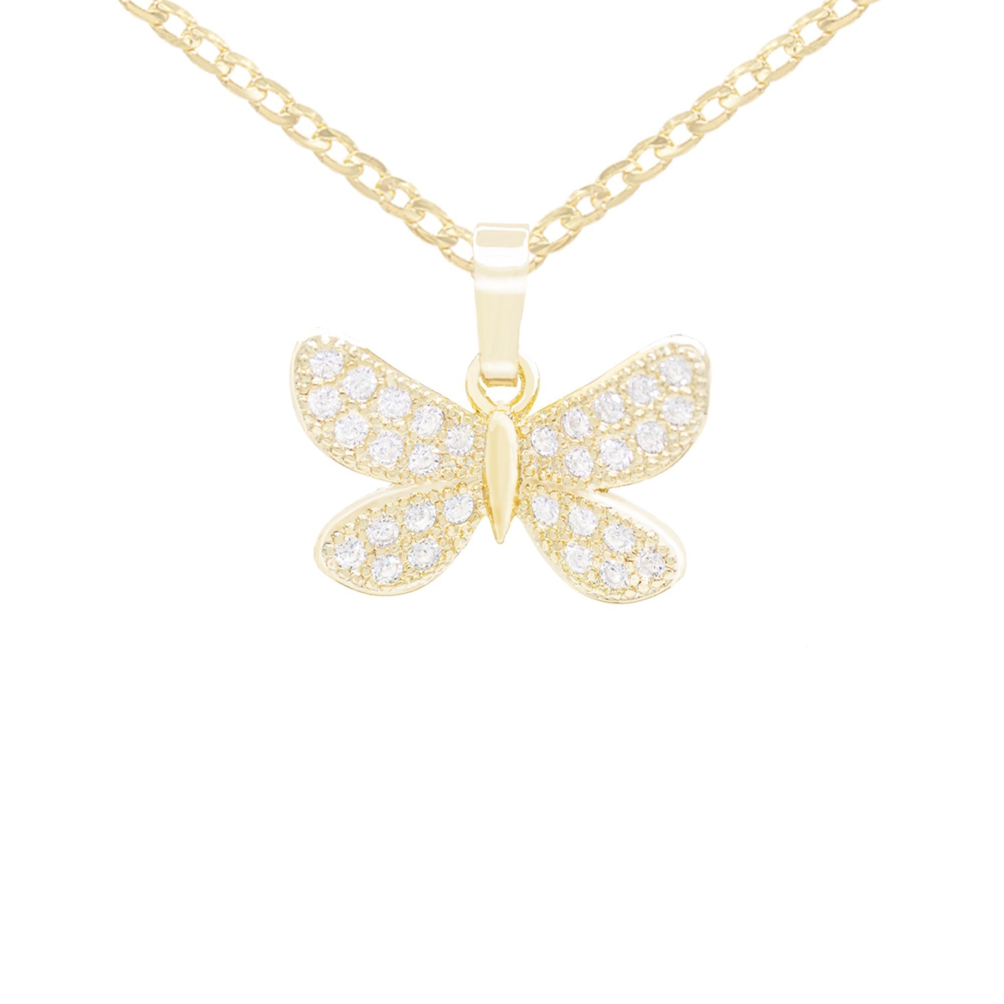 Morning Butterfly Cubic Zirconia Pendant With Necklace Set 14K Gold Filled