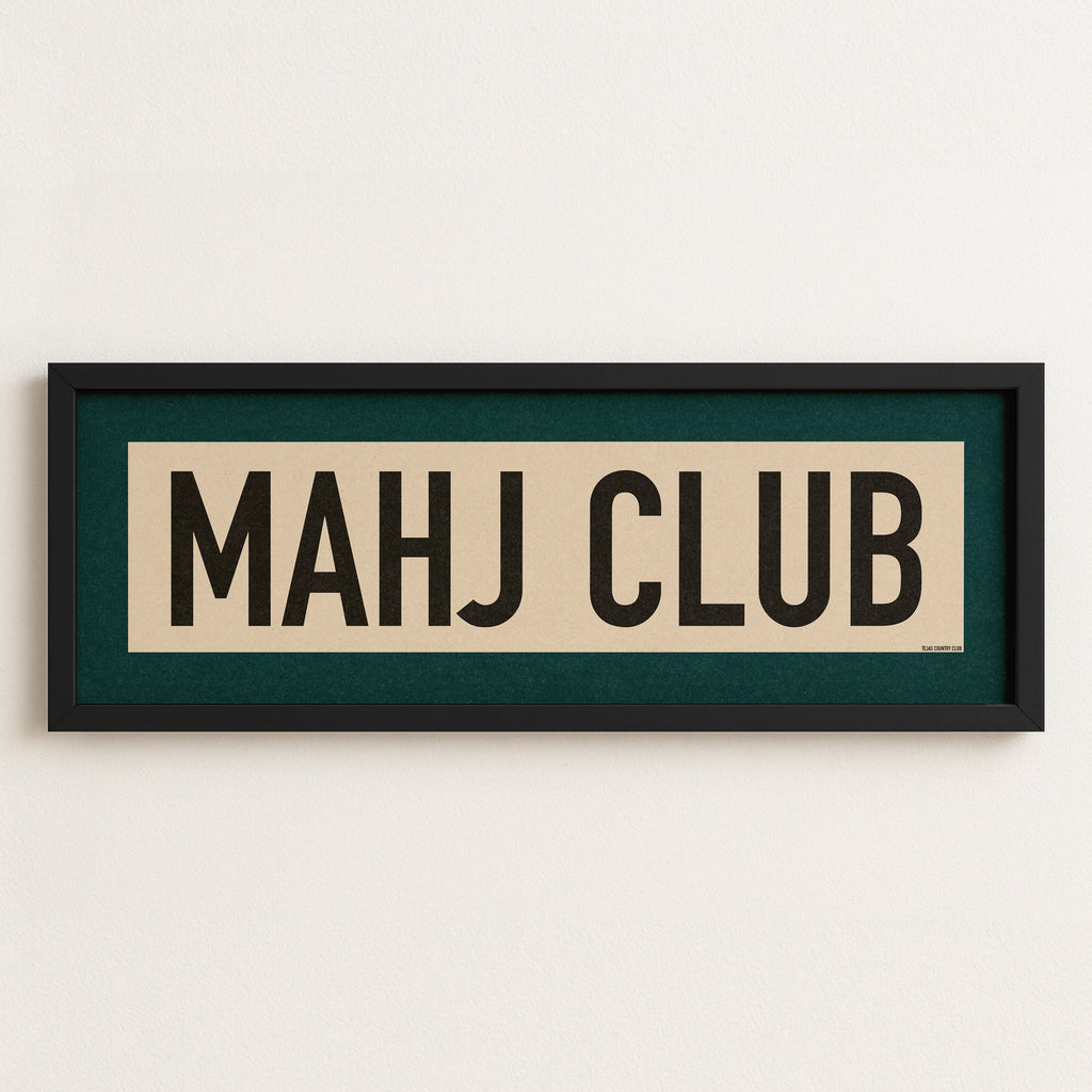 Framed Mahj Club Mahjong Art Scroll Sign