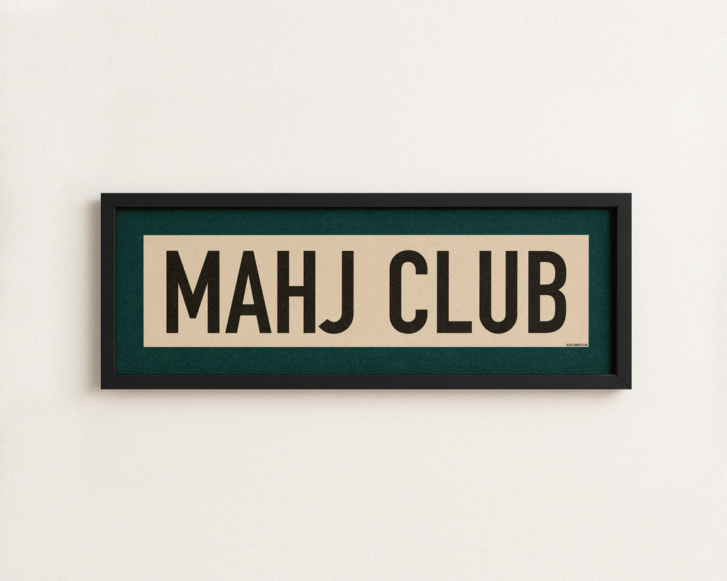 Framed Mahj Club Mahjong Art Scroll Sign