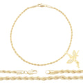 CZ Angel With Gun Pendant 14K Anklet Bracelet Gold Filled Cubic Zirconia Charm Rope Foot Chain Set 10" Women Girl Teen