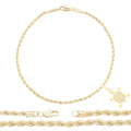 Turtle Pendant 14K Anklet Gold Filled Cubic Zirconia Charm Rope Chain Set 10" WomenJewelry