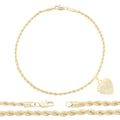 CZ Heart Charm 14K Gold Filled Rope Anklet 10" Chain Women Jewelry