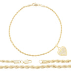 CZ Heart Charm 14K Gold Filled Rope Anklet 10" Chain Women Jewelry