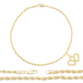 CZ Heart Charm 14K Gold Filled Rope Anklet 10" Chain Women Jewelry