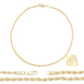 CZ Heart Charm 14K Gold Filled Rope Anklet 10" Chain Women Jewelry