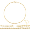 CZ Heart Charm 14K Gold Filled Rope Anklet 10" Chain Women Jewelry