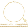 Music Note Pendant 14K Anklet Gold Filled Cubic Zirconia Charm Rope Chain Set 10" Women Jewelry
