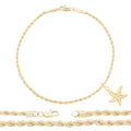 Starfish Pendant 14K Anklet Gold Filled Cubic Zirconia Charm Rope Chain Set 10" WomenJewelry