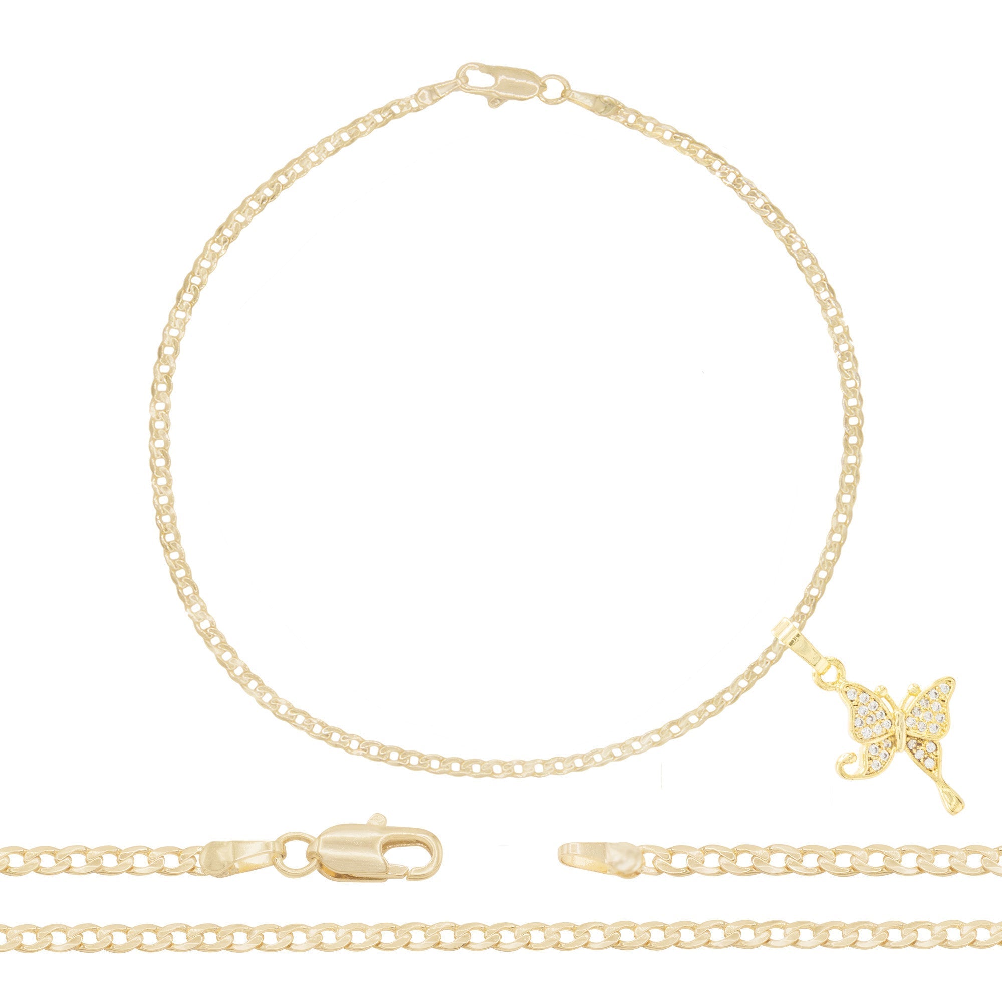 Butterfly CZ Pendant 14K Anklet Gold Filled Cubic Zirconia 10" Women