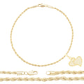 CZ Heart Charm 14K Gold Filled Rope Anklet 10" Chain Women Jewelry