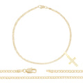 Cross Pendant 14K Gold Filled Cubic Zirconia Anklet 10" Set 2.5 mm Women Jewelry