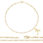 A-Z Initial Letter Pendant 14K Gold Filled Cubic Zirconia Figaro Chain Anklet 10" Set 2.4 mm  Women Jewelry