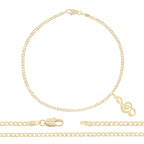 Music Note Pendant 14K Gold Filled Cubic Zirconia Anklet 10" Set 2.5 mm Women Jewelry