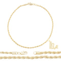 Love Pendant 14K Anklet Gold Filled Cubic Zirconia Charm Rope Chain Set 10" Women Jewelry