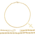 Cross Pendant 14K Anklet Gold Filled Cubic Zirconia Charm Rope Chain Set 10" Women Jewelry
