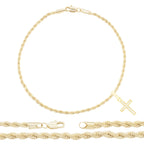 Cross Pendant 14K Anklet Gold Filled Cubic Zirconia Charm Rope Chain Set 10" Women Jewelry