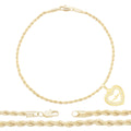 CZ Heart Charm 14K Gold Filled Rope Anklet 10" Chain Women Jewelry
