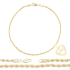 CZ Heart Charm 14K Gold Filled Rope Anklet 10" Chain Women Jewelry