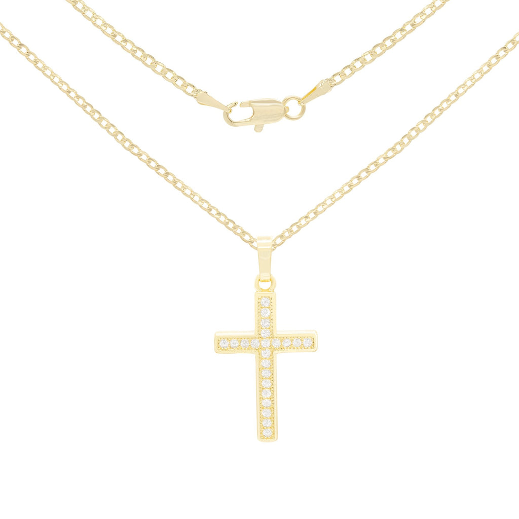 Cross Cubic Zirconia Pendant With Necklace Set 14K Gold Filled
