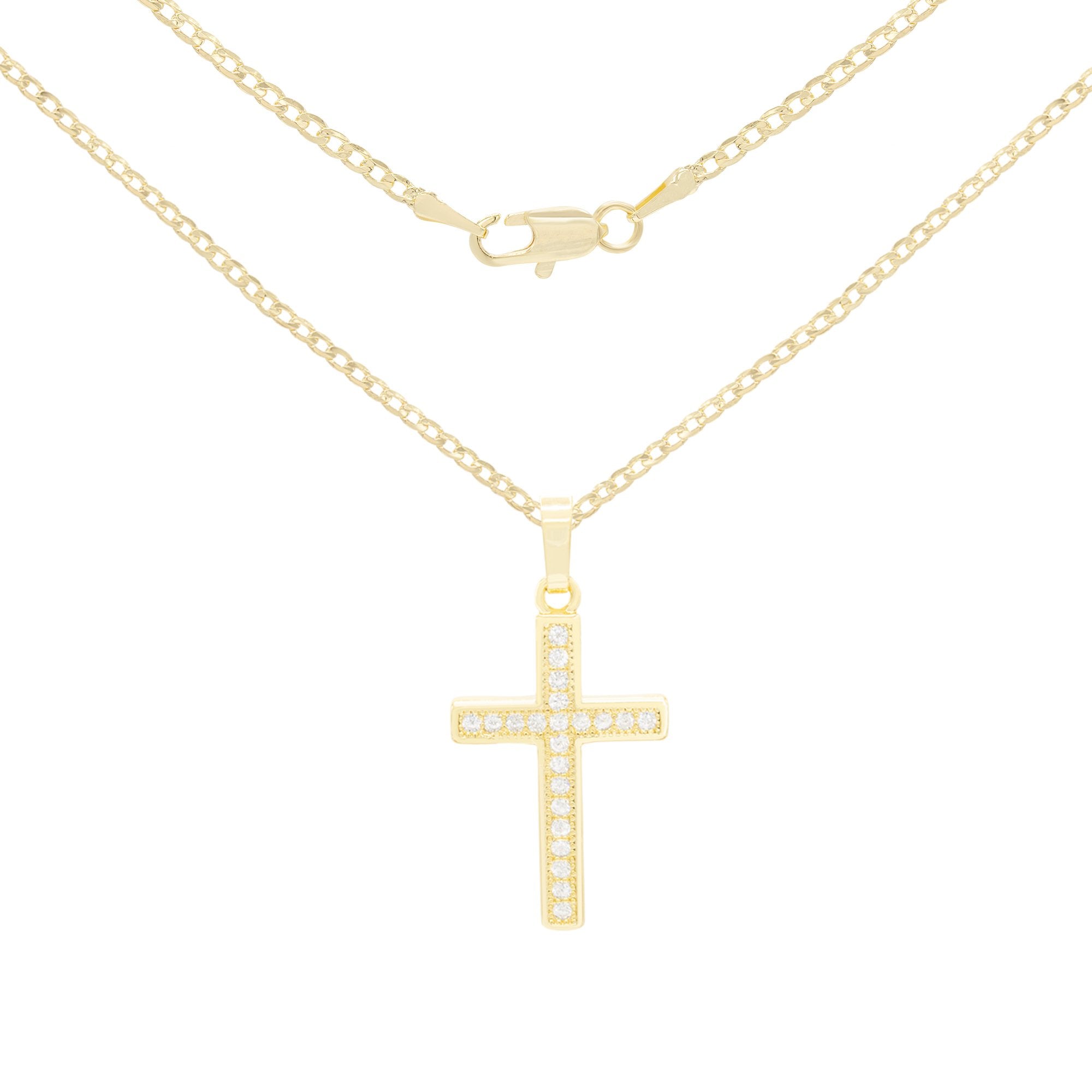 Cross Cubic Zirconia Pendant With Necklace Set 14K Gold Filled