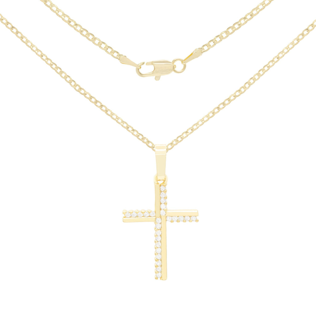 Elegant Cross Cubic Zirconia Pendant With Necklace Set 14K Gold Filled