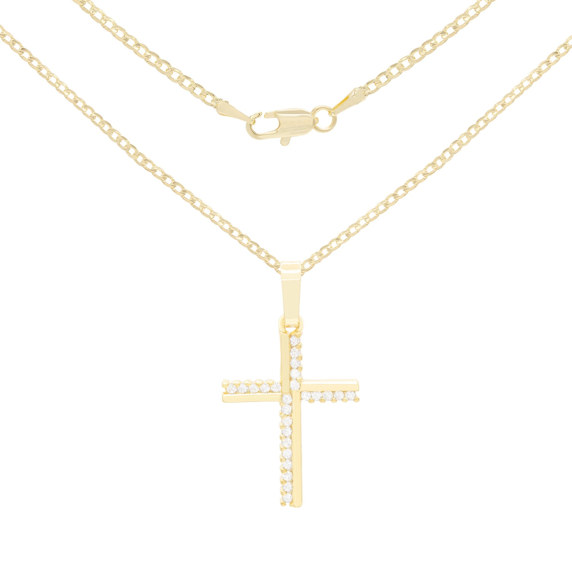 Elegant Cross Cubic Zirconia Pendant With Necklace Set 14K Gold Filled