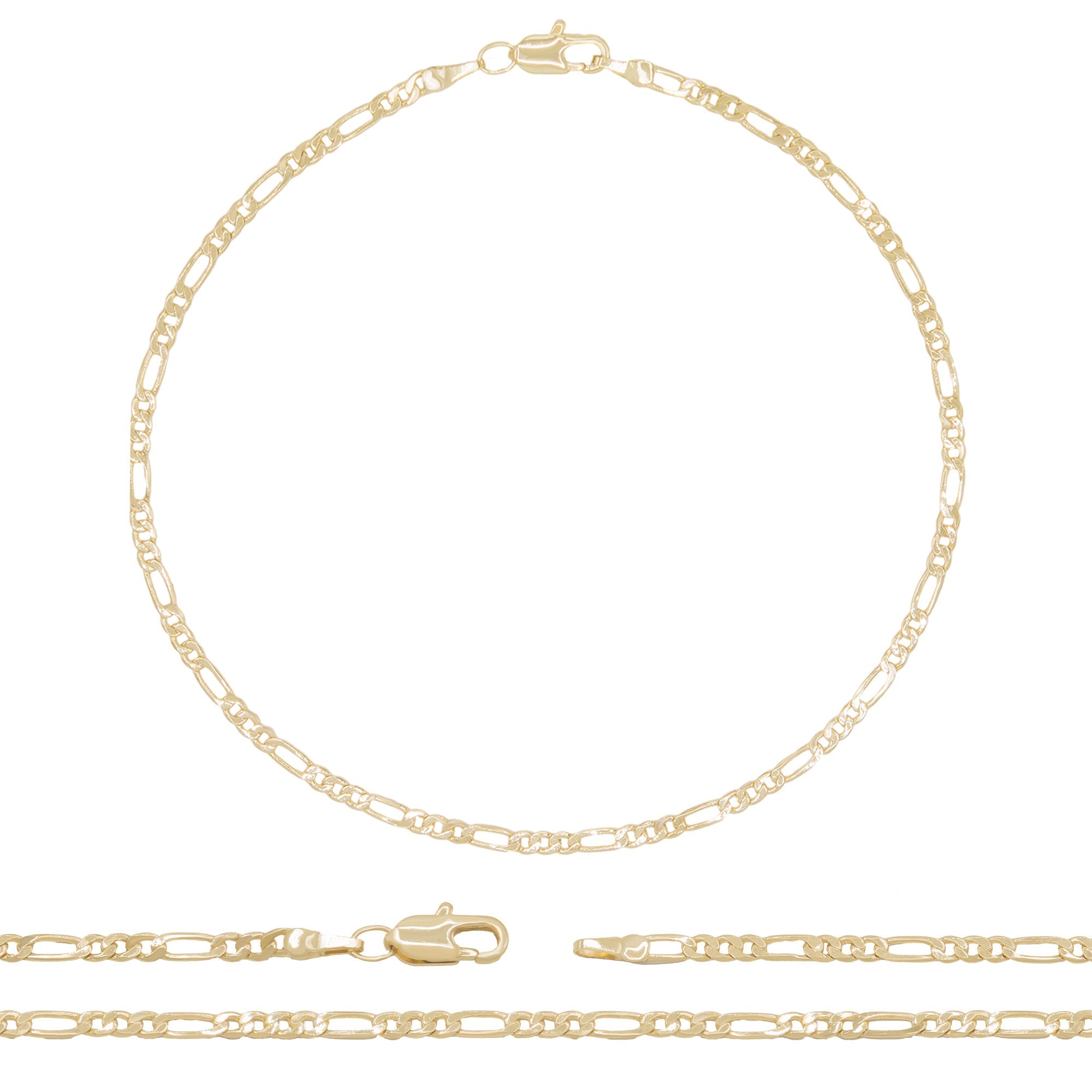 14K Gold Filled Anklet Diamond Cut Figaro Chain Anklet 10" Women Jewelry
