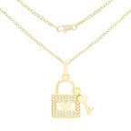 Cubic Zirconia 14K Gold Filled Lock Heart Key Pendant Necklace Set