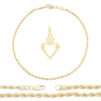 CZ Heart Charm 14K Gold Filled Rope Anklet 10" Chain Women Jewelry