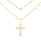 CZ Stone Bordered Cross Cubic Zirconia Pendant With Necklace Set 14K Gold Filled